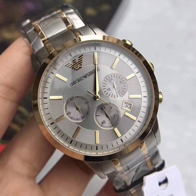 原厂正品 Armani 阿玛尼 官网最新款 多功能六针钢带男表 带日历小窗口 超级实用 Ar11076，尺寸：43Mm 如假包退！