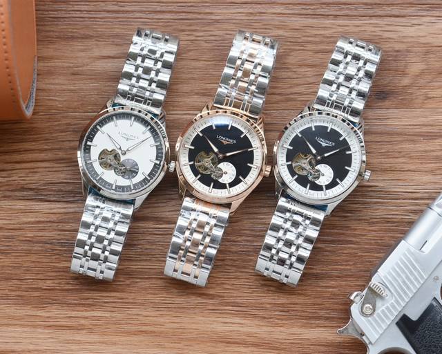 白 ，金 ，钢带20 男人挚爱 飞轮腕表 最新 ：浪琴最佳设计独家首发 类型 ：精品男士腕表 表带 ：真牛皮 316精钢表带 机芯 ：高端全自动机械机芯 镜面