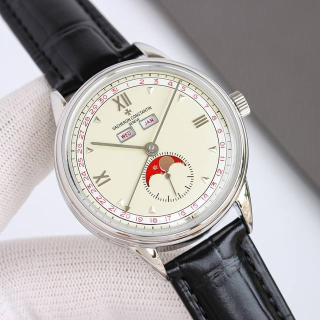 白壳 金壳 Vc 重磅推出！江诗丹顿历史名作系列3100V 00R三重日历腕表！全真功能！市场最高版本！ 表壳 腕表特别！尺寸为40Mm，采用三重凹凸刻纹装饰的