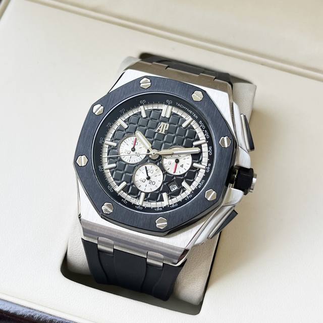 白壳 ，玫瑰金 优雅精致 经典霸气 爱彼-Ap 男士腕表 全自动机械机芯 矿物强化玻璃 316L精钢表壳 真皮表带 商务休闲 尊贵大方 尺寸:直径44Mm 厚度