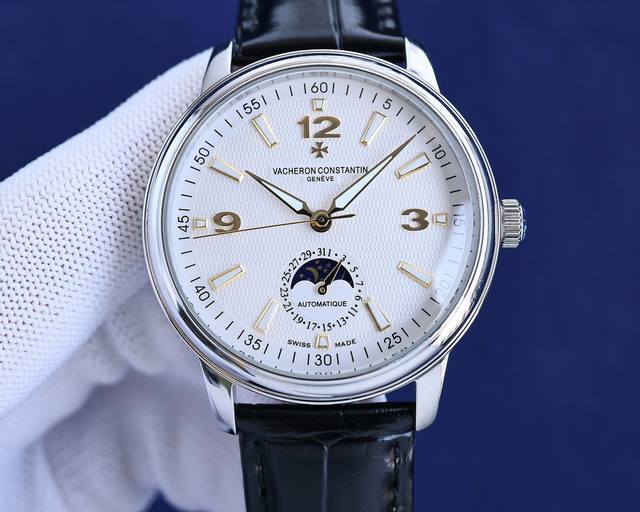 白 金 2024台湾厂力作，市场最高版本江诗丹顿历史名作最新推荐款，江诗丹顿.月相系列.男士腕表简单不失大气搭载精准瑞士eta2824-2机芯 6字位真日历与2