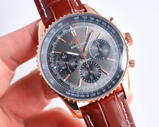 统一价： 百年灵全新航空计时腕表 Navitimer 问世70周年，百年灵以大胆色彩焕新演绎经典腕表。尺寸43Mm，迭代款无疑是地道的航空计时腕表，带有环形飞行