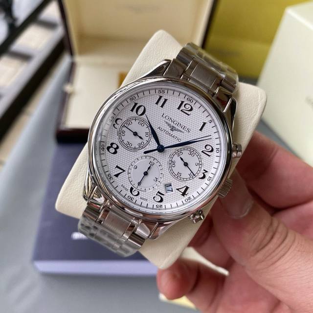白-金 V7版本2024推荐 浪琴-Lingines 名匠系列制表大师机械手表，新款蓝色经典，多功能4813机芯，经典名匠多功能款式，经典指针，蓝宝石鱼眼水晶镜