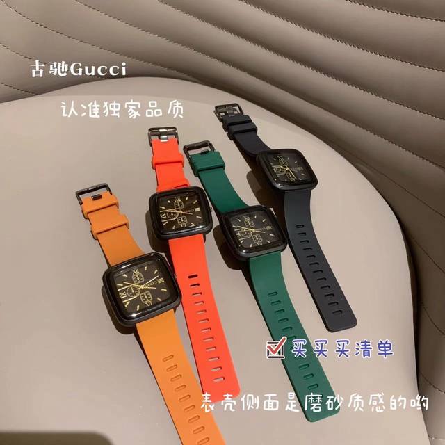 新款胶带 古驰gucci 欧尚潮牌方形六针时尚手表时尚大气百搭，简约的风格向来都是不简单，只会让你搭配无忧，更让你光彩倍增， 适合多种类型的人群，表玻璃采用矿物