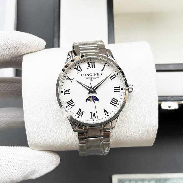白壳 金壳 钢带+20 浪琴-Longines火爆新品 搭载全自动机械机芯 316精钢表壳 简约三针半月相设计 简约时尚 优雅尊贵 矿物质强化玻璃镜面 真牛皮表