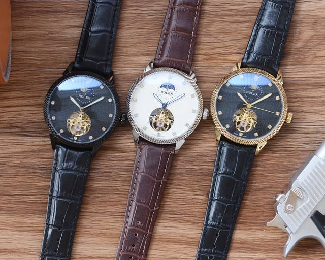 男人挚爱 飞轮腕表 最新 ：劳力士最佳设计独家首发 类型 ：精品男士腕表 表带 ：真牛皮表带 机芯 ：高端全自动机械机芯 镜面 ：矿物质强化玻璃 更高清 品味高