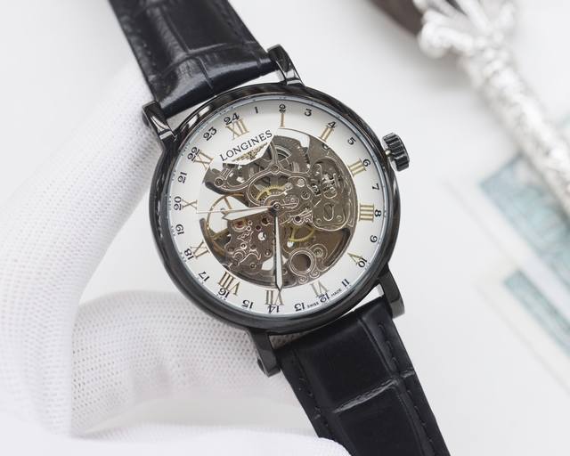 光圈 钻圈 品牌：浪琴-Longines 类型：男士腕表 壳套：顶级版316精钢l 表带：进口小牛皮表带 机芯：全自动机械机芯 镜面：矿物质防刮镜面玻璃 尺寸：
