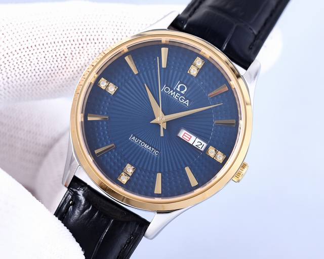 同价 欧米茄-Omega精品男士腕表 大三针双历设计，尊贵大气，绅士风范，卓越品质，热卖全城。采用进口西铁城机械机芯，顶级316精钢表壳，进口小牛皮表带，矿物质