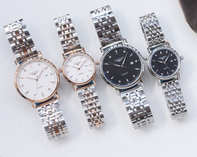 白壳 ，金壳 ，钢带20 品牌：浪琴-Longines 类型：情侣腕表 壳套：顶级版316精钢l 表带：进口小牛皮表带 316L精钢表带 机芯：进口石英机芯 镜