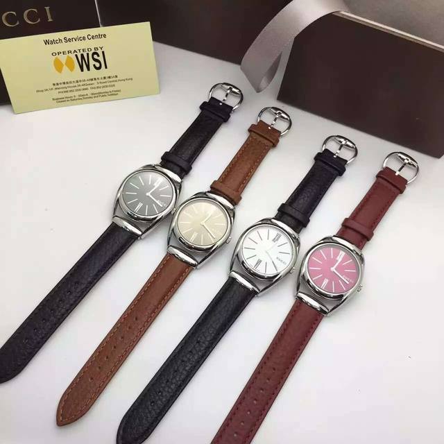 特价 古驰新款horsebit系列石英女表，太阳拉丝刻度盘 原装瑞士石英 真皮柔软 甜美一夏 蓝宝石玻璃 ～34Mm表径 色齐