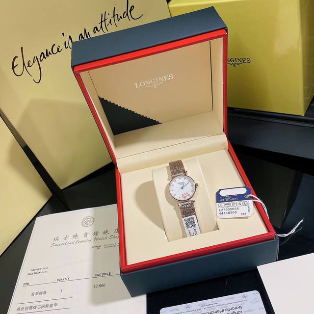 浪琴 新款longines 嘉兰系列，小清新 简约大方，品质精湛，采用原装瑞士石英机芯，顶级316精钢表壳，散珠带精钢实钢材料、男装34Mm 女装24Mm