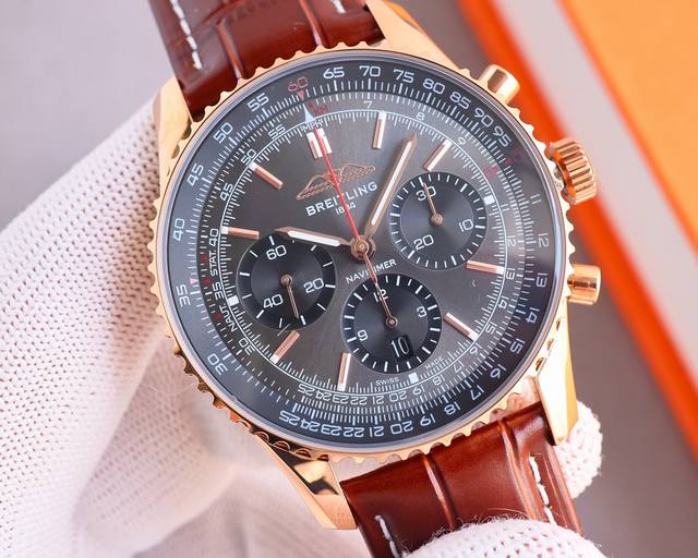 统一价： 百年灵全新航空计时腕表 Navitimer 问世70周年，百年灵以大胆色彩焕新演绎经典腕表。尺寸43Mm，迭代款无疑是地道的航空计时腕表，带有环形飞行