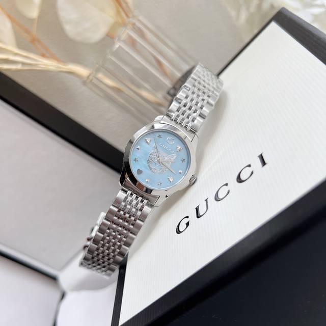 白壳 金色 Gucci古驰 Original Gucci,古驰g-Timeless系列，经典九珠表带，唯美三色表面专柜款 ，女28Mm表径男42Mm