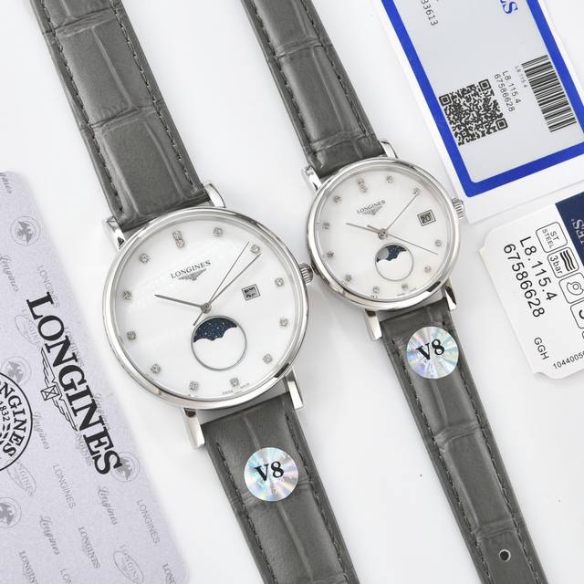 银色 、金色 2024年 最新品 七夕节最佳礼品longines浪琴官方博雅系列情侣腕表 见证爱奇迹时刻时尚潮流男女腕表。采用进口日本机芯。采用进口头层牛皮表带