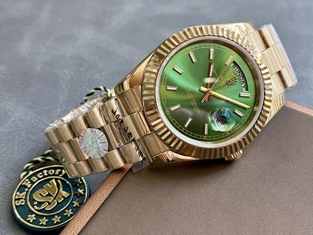 SK厂 劳力士Rolex 双历 星期日志型系列 40mm 直径 40mm 机芯 搭载全自动机械机芯 圈口 劳力士RingCommand三角坑纹 光圈 镜面 防刮