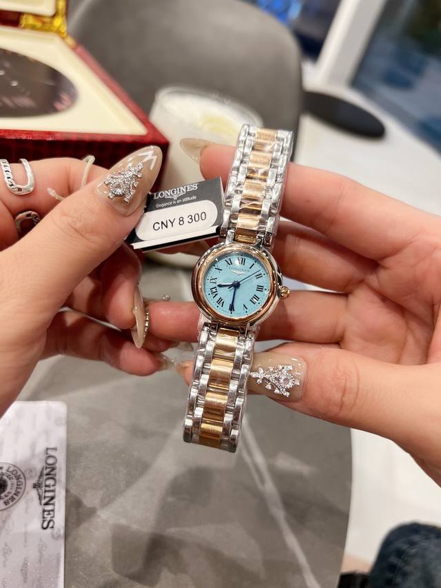 白壳 玫金 三码合一26.5mm 浪琴longine心月系列手表，女士超美气质范，时尚石英腕表，适合各种场合。大气场从心月系列开始～2个款式，罗马数字款和带钻款