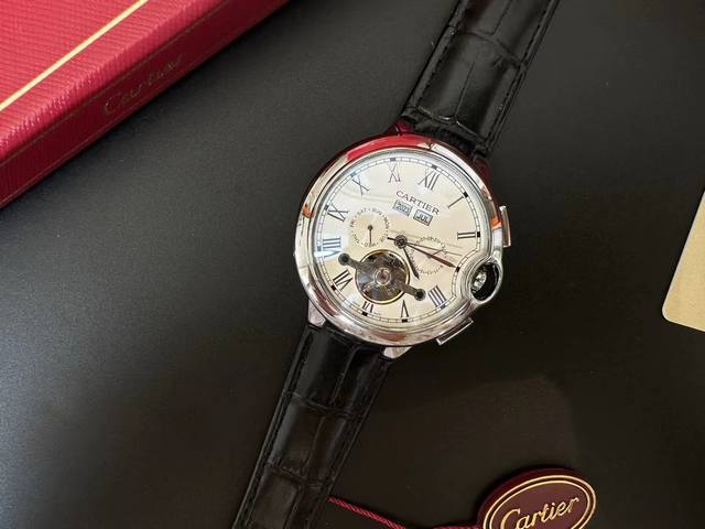 FFF配图片全套包装25 卡地亚 蓝气球 男士全自动 大飞轮 机械出货顶级品质 蓝宝石 镜面 316L精钢品头 意大利 头层牛皮表带 尺寸-42mm专柜同步发售