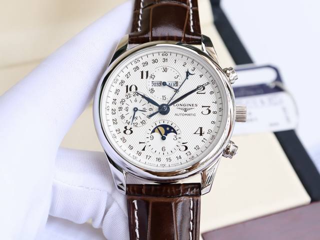 v7版名匠系列八针月相 升级版本 浪琴-名匠8针月相40mm，浪琴名匠系列八针月相，316精钢表壳表链，月相盘跟跟原装一摸一样，内置上海全自动机械机芯改原装陀，