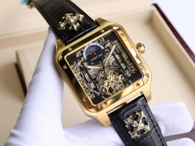 卡地亚-Cartier 方型男士腕表 顶级版316L精钢表壳，表带采用进口小牛皮表带，搭载全自动进口机械机芯，矿物质防刮镜面玻璃，尺寸：直径44Mm厚12Mm