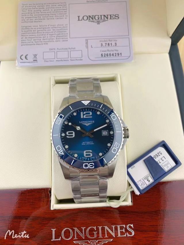 特价 。浪琴康卡斯系列 表壳 腕表尺寸41Mm。采用明珠自动机械机芯，316L精钢壳套完美无瑕，打磨工艺高超，陶瓷表圈，原装表扣！