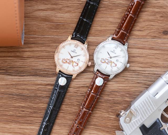 白 金 钢带+20镶钻+20， 在对的时间遇到对的人时光从不会淡忘与你初见的美欧米茄~ Omega女神必备石英腕表 进口石英-3针机芯镀蓝光玻璃镜面316精钢镶