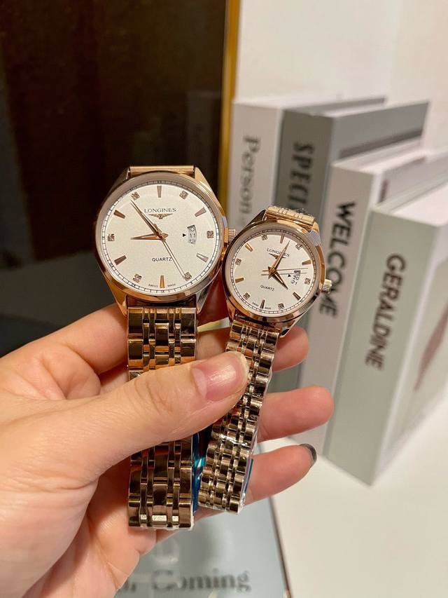 白皮 .金 .钢20 浪琴-Longines 情侣对表 原装进口石英机芯 316L精钢表壳 直径男39Mm女29Mm 厚8Mm如果今天的阳光停止了它耀眼的光芒。