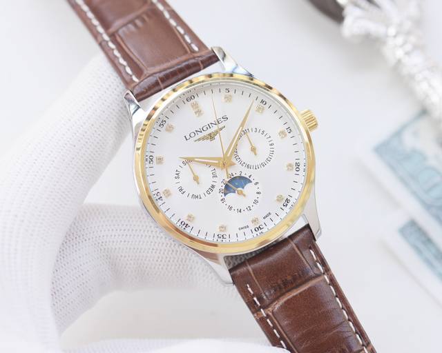 白壳 金壳 钢带20 品牌：浪琴-Longines 类型：男士腕表 壳套：顶级版316精钢l 表带：进口小牛皮表带 316L精钢表带 机芯：全自动机械机芯 镜面