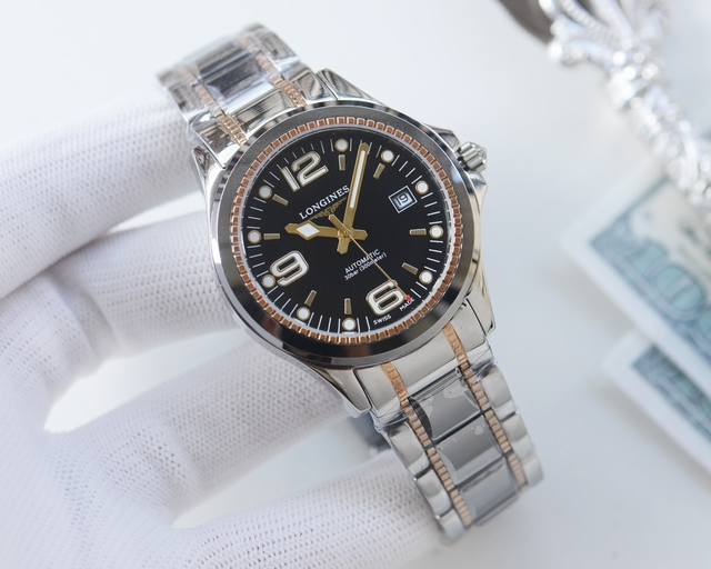 品牌：浪琴-Longines 类型：男士腕表 壳套：顶级版316精钢L 表带：进口316L精钢表带 机芯：日本西铁城机械机芯 镜面：矿物质防刮镜面玻璃 尺寸：直