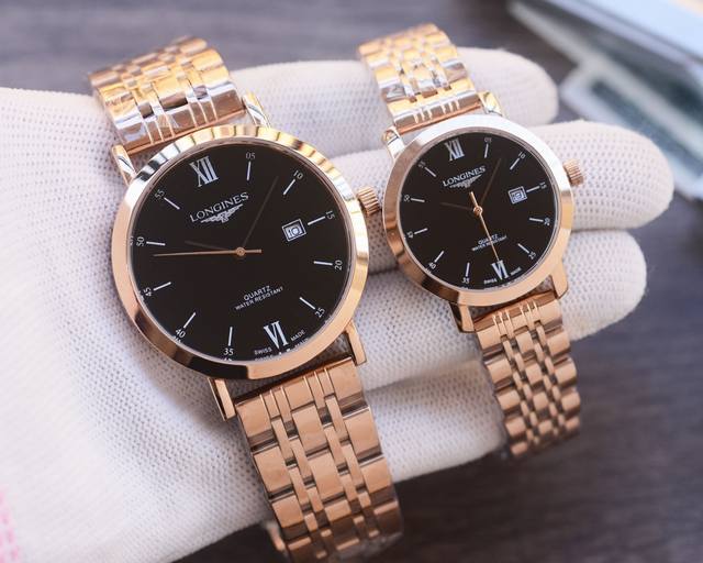 玫+20 钢带20 最新款超薄浪琴-Longines 机芯：采用原装进口石英机芯 走时精准 镜面：蓝宝石防刮镜面 材质：精钢表带 直径：男39Mm女28Mm厚度