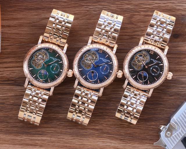玫瑰金+20钢带+20 百达翡丽 Patek Philippe 精品男士腕表,精雕细琢，雕花外壳 陀飞轮精选，多功能显示 包含日月星辰 日历尽显精致细节与高超技
