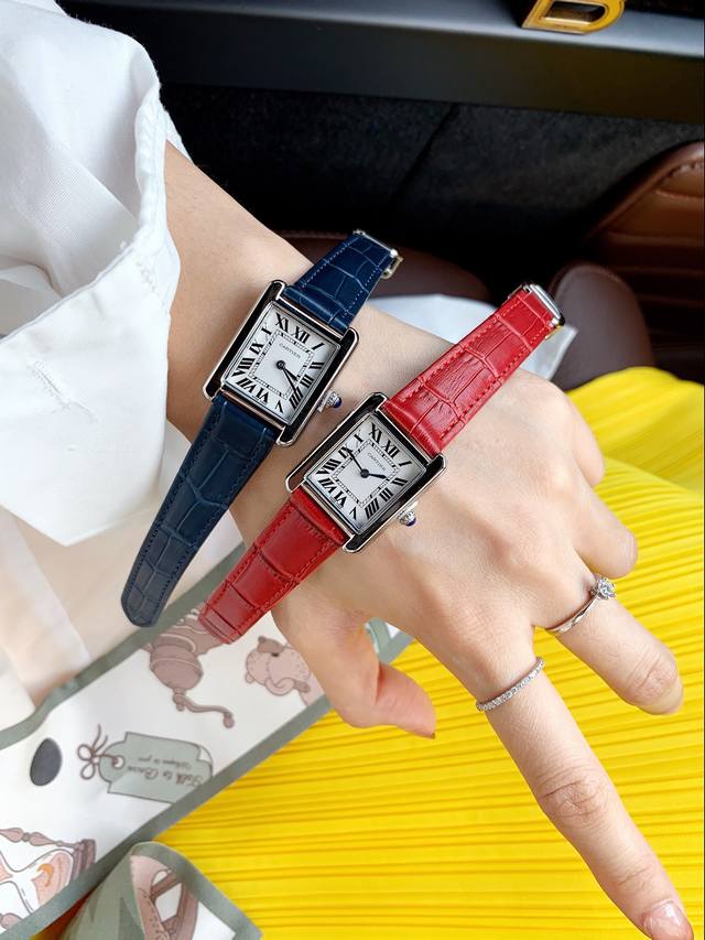 竹节纹、银壳～ 卡地亚坦克系列～ 原装钢扣竹节纹表带、小号31*25～